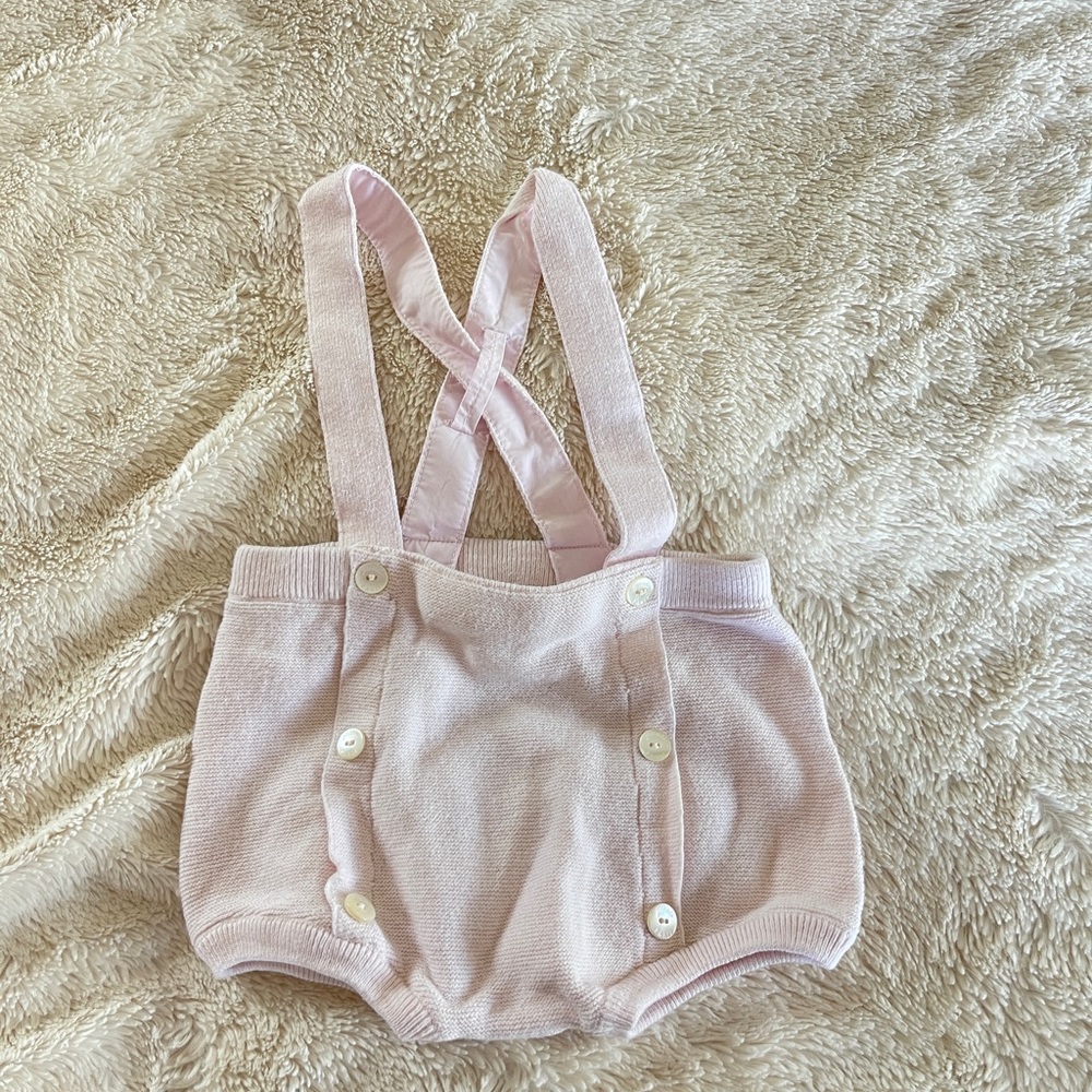 Jacadi pink baby girl bloomers with suspenders 6 month.